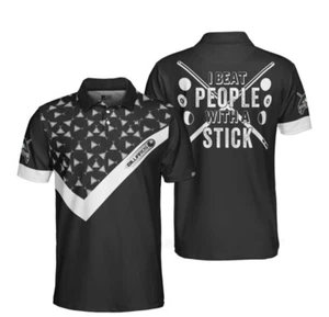 Black 8-ball Pool Billiards Design Polo Shirt T-shirt Top Size XL 44" Chest NEW  - Picture 1 of 1