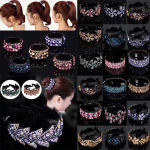 Women Rhinestone Ponytail Tail Hair Bun Holder Claw Clip Shiny Crystal Hairpin - Picture 1 of 37