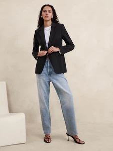 Banana Republic Sz 18 $250 Siena Slim Italian Wool Blazer Black Jacket Suit Coat - Picture 1 of 5
