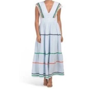 Alexia Admor Maxikleid V-Ausschnitt Stufen Größe 4 blau lang ärmellos - Bild 1 von 11