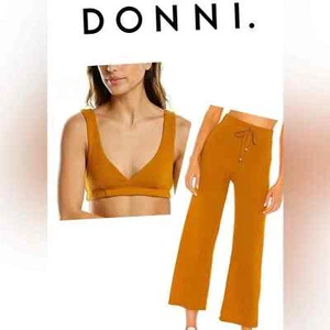 DONNI. DONNI Sweater Bralette Wide Leg Bead Pants With Matching Bra Top Size L - Picture 1 of 14