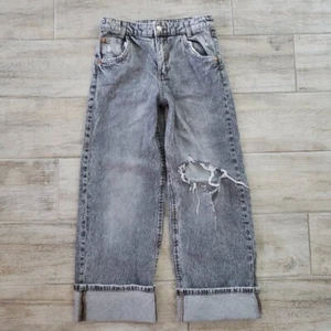 Zara Wide Leg Jeans Girl's Destroyed Knee Faded Grey High Rise Grunge Yr 13 - 14 - Picture 1 of 9