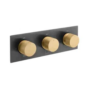 VADO TABLET 3 OUTLET HORIZOTAL THERMOSTATIC SHOWER VALVE BLACK & GOLD £1075rrp - Picture 1 of 5