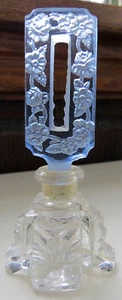 VINTAGE TSCHECHISCH GESCHNITTENES GLAS Deko GESCHNITTEN KRISTALL Parfümflasche mit SCHNITT BLAUER STOPPER - Bild 1 von 7