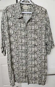Vintage Camicia Sears Fieldmaster floreale a righe tiki manica corta uomo L - Foto 1 di 5