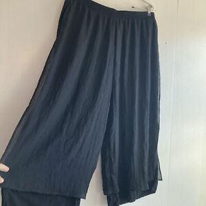 Layered Culotte Pants Lagenlook Wide-Leg Cropped Pull On Flowy Black Plus Sz 2X
