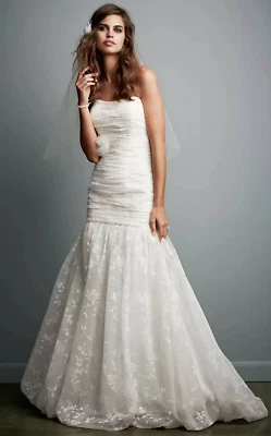 Galina Size 6 White Lace Fit & Flare Gown with Bubble Hem STYLE# WG3565  NWT  - Image 1 of 4