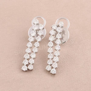 1.77 Ct Real SI/H Round Diamond Dangle Earrings 14k White Gold Engagement Gift - Picture 1 of 13