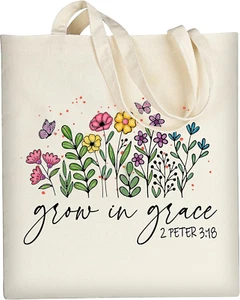 Canvas Tote Bag Aesthetic for Women, Cute Reusable Cloth Cotton Bags for Shoppin - Picture 1 of 6