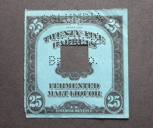 USA - 1933 SCARCE BOB 25 BARRELS LIQUOR LARGE REVENUE PERFIN COLUMBIA USED RR - Picture 1 of 2