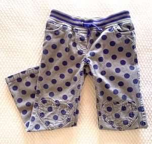 Mini Boden Size 7 Girl Gray Corduroy Pants with Heart Patches & Blue Polka Dots - Picture 1 of 12