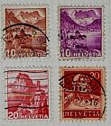 (4) Timbres vintage années 1930 SUISSE HELVETIA (Lac Chillon Lugano William Tell)