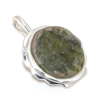 Colgante de plata de ley 925 hecho a mano con piedras preciosas de moldavita joyería regalo de boda Foto 1 de 4
