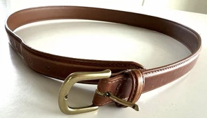 LL Bean Men's Leather Belt 34 Brown, Gold  Buckle, Full Grain - Picture 1 of 6