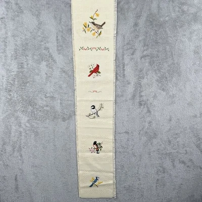 Hand Embroidered Bell Pull Cottage Core 7"x35" Birds Cardinal Country Floral - Image 1 of 4