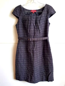 MERONA SHEATH DRESS SIZE 6 PLAID TWEED SIDE ZIPPER SHORT BELT FULLY LINED - Picture 1 of 7