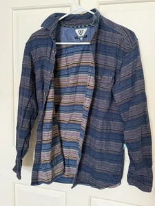 VISSLA Button Up Shirt Size Medium Men Long Sleeve Cotton Casual Pocket Striped - Picture 1 of 8