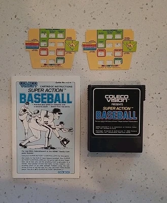 Super Action Baseball (Coleco ColecoVision) Game Cartridge + Manual + Overlays - Image 1 of 4
