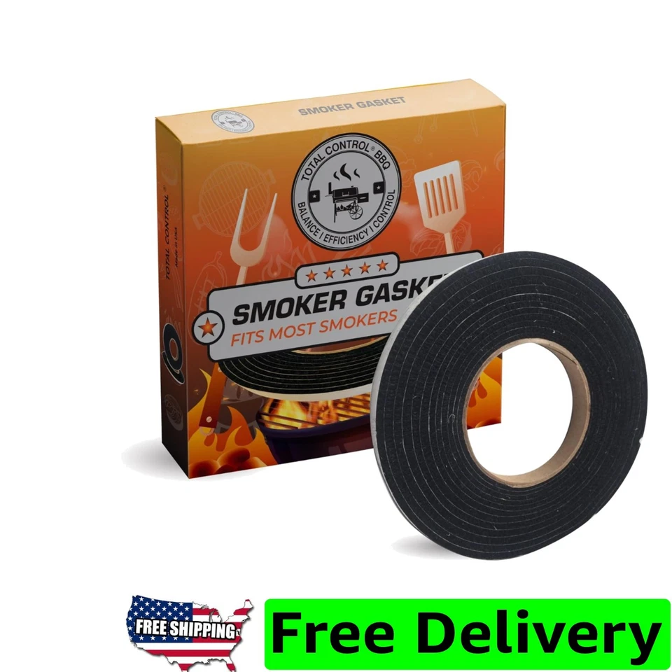 Junta de defumador preta durável 1/2"" x 1/8"" - autoaderente de alta temperatura feita nos EUA - Imagem 1 de 4