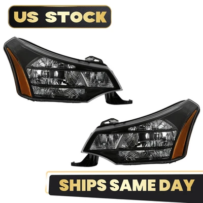 Halogen Headlight For 2009-2011 Ford Focus SE/SES Black w/Bulb Left+Right Pair - Image 1 of 2
