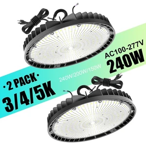 2Pack 240W 3K-5K UFO LED High Bay Lights Commercial Warehouse Light 120V US Plug - Picture 1 of 18
