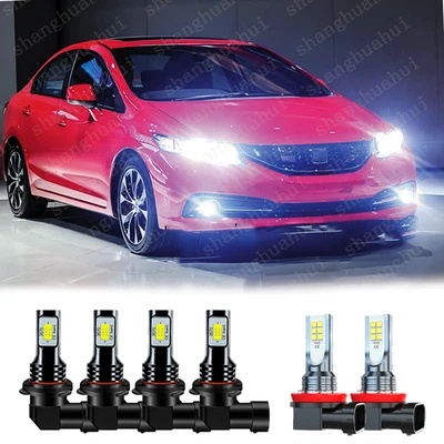For Honda Civic 2006-2012 2013 2014 2015 LED Headlight Bulbs High Lo + Fog Light Foto 1 de 4