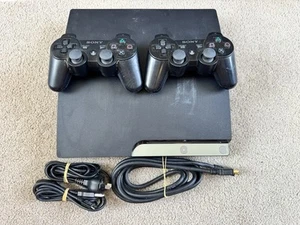 PS3 Console Playstation 3 Slim 160GB + 2x DualShock Controllers Tedted Working - Picture 1 of 13