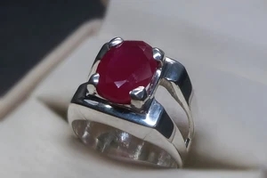 Handmade 6 Ct Red Ruby Men’s Ring – 925 Sterling Silver Yakoot Rubin Jewelry - Picture 1 of 12