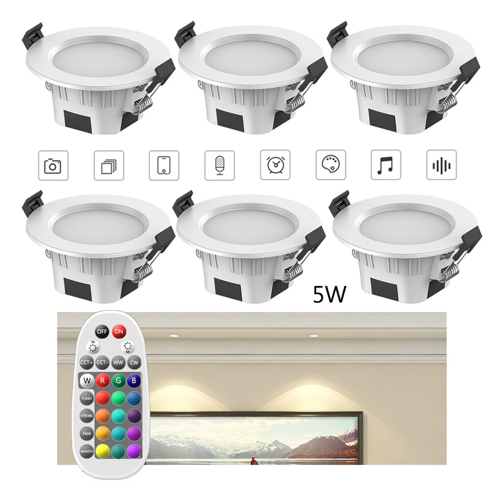 6xBluetooth APP RGBWWCW LED Einbauleuchte Decken Spot 5W mit Fernbedienung 230V - Bild 1 von 4