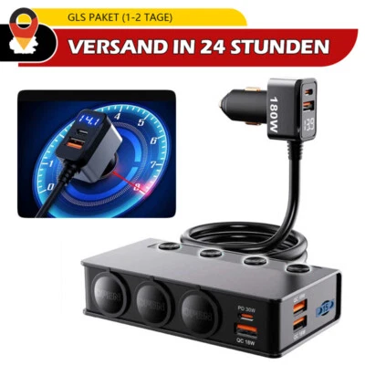 12V 24V LKW Auto KFZ-Adapter 3 Fach Zigarettenanzünder Verteiler 3 USB Steckdose - Bild 1 von 4