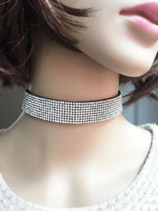 Damen Frauen Voll Kristall Strass Halsband Samt Halskette Party Abend Kette - Bild 1 von 3