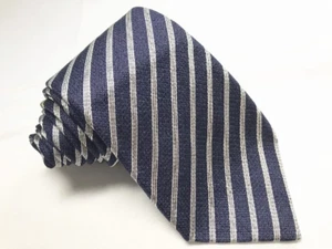LUIGI BORRELLI Men's Tie Striped Regiment Pattern Silk Navy x White Italy - Picture 1 of 6