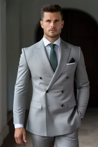 Men's Double Breasted Wedding Suit Lapel Groom Formal Business Suit - Picture 1 of 8