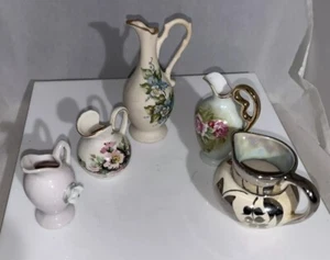 Vintage Lot Of 5 Decorative Mini China Pitcher Creamers Welsley Lefton England + - Picture 1 of 16