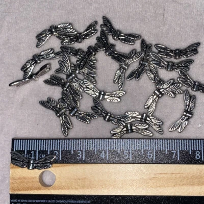 25 Tibetan Alloy Dragonfly Wing Metal Beads Carved Loose Spacer Nickel Free 19mm - Image 1 of 2