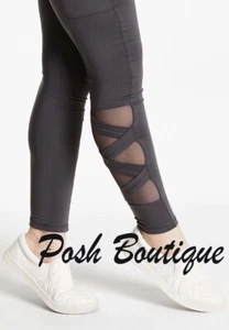 NWT Justice Girl's Strappy Mesh Leggings Gray Dance Gymnastics 8 10 12 16 18 - Picture 1 of 3