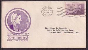 1934 Mothers of America Sc 737-38a FDC 1st D. E. Schucker unlisted no color (DA - Picture 1 of 1