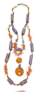 Collar De Colección Tribal Millefiori Caramelo Ámbar Baquelita Coral Cuentas - Imagen 1 de 12