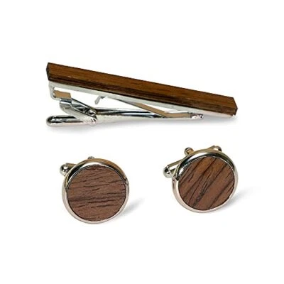 Wood Tie Clip and Cufflink Sets for Men 2 inch Tie Clips Sets for Men Wood In... Foto 1 de 4