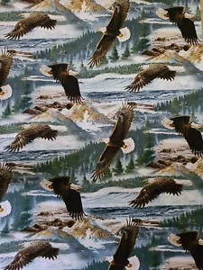 Digitally Printed Fabric BTY X 44"W Soaring Along The Shores American Eagle - Picture 1 of 6