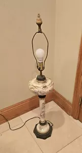 Vintage Antique 40.5” PORCELAIN CHERUB LAMP SIGNED - Picture 1 of 10