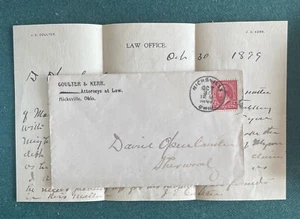 1899 Cubierta y Carta Coulter & Kerr Abogados Hicksville Ohio - Imagen 1 de 7