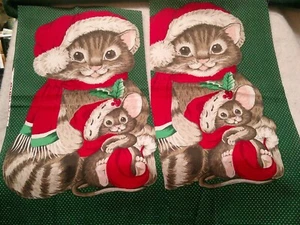 Fabric Concord "Kitty & Mouse" in Red and Green w/Forest Green Trim Pillow $1.25 - Picture 1 of 3