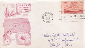 STAMP US SCOTT 1061 "Kansas-Wagon Train Pioneers" 3 CENT 1954 FDC - B - Picture 1 of 1