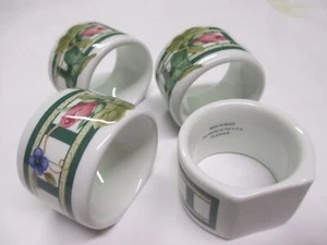 4 Porcelain Lenox Napkin Ring Holder Pink Rose Tulip Floral Leafy Green - Picture 1 of 7