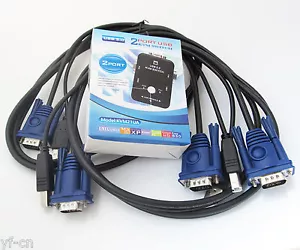 USB 2.0 KVM Switch Box 2 Ports + 2 VGA USB Cables for PC Monitor keyboard mouse - Picture 1 of 6