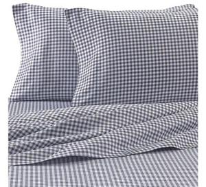 Nuevo Juego de Sábanas Hidden Retreat Lake Lodge Check King Blanco Azul Marino 💯 Algodón 300tc - Imagen 1 de 4