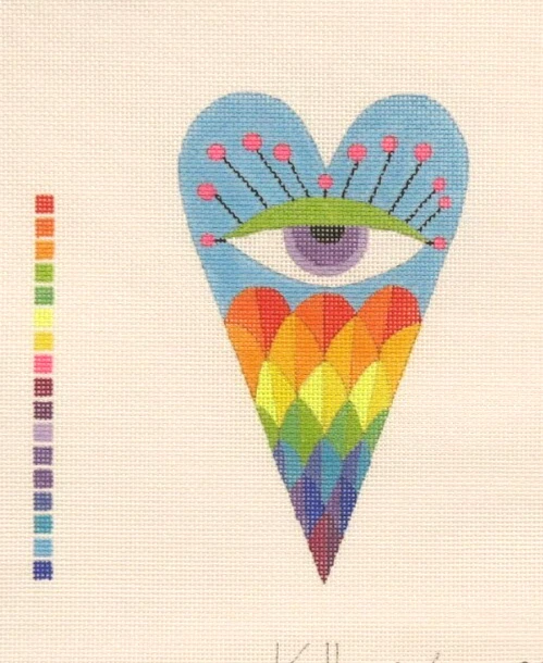 Zecca Modern Colorful Eye Heart with Scales Handpainted Needlepoint Canvas - Image 1 of 1