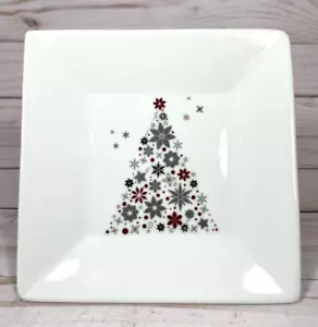 Food Network Linzer Square Holiday Tree Canape Appetizer Plate Red Silver 6" - Picture 1 of 4