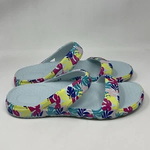 Spenco Fusion Slides Sandals Womens 8 Blue Floral Orthotic Double Strap Comfort - Picture 1 of 13